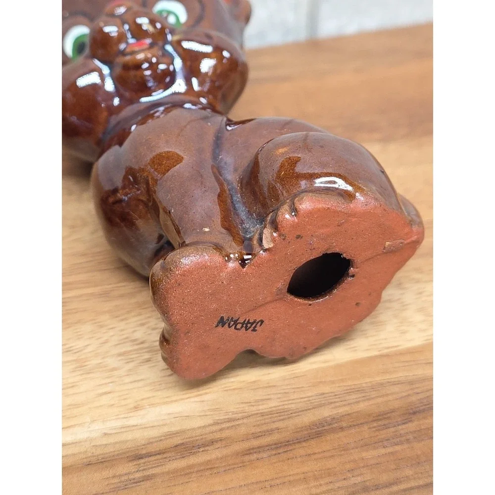 VTG - Red Clay Brown Glazed Mama Cat & Kitten Duo- Japan - VGC